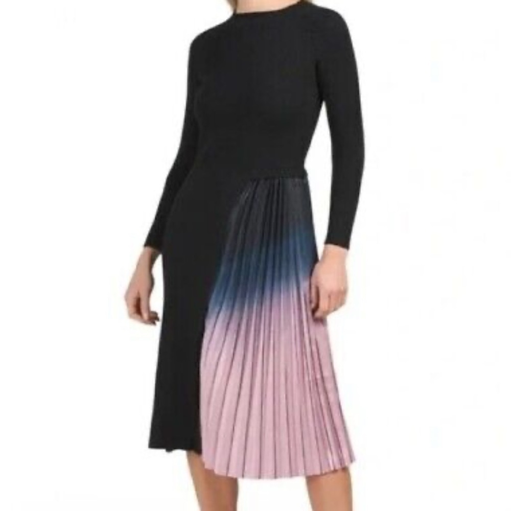 NWT Dalia MacPhee Long Sleeve Pleated Sweater Dress in‎ Black Brown Size Small - Picture 6 of 8